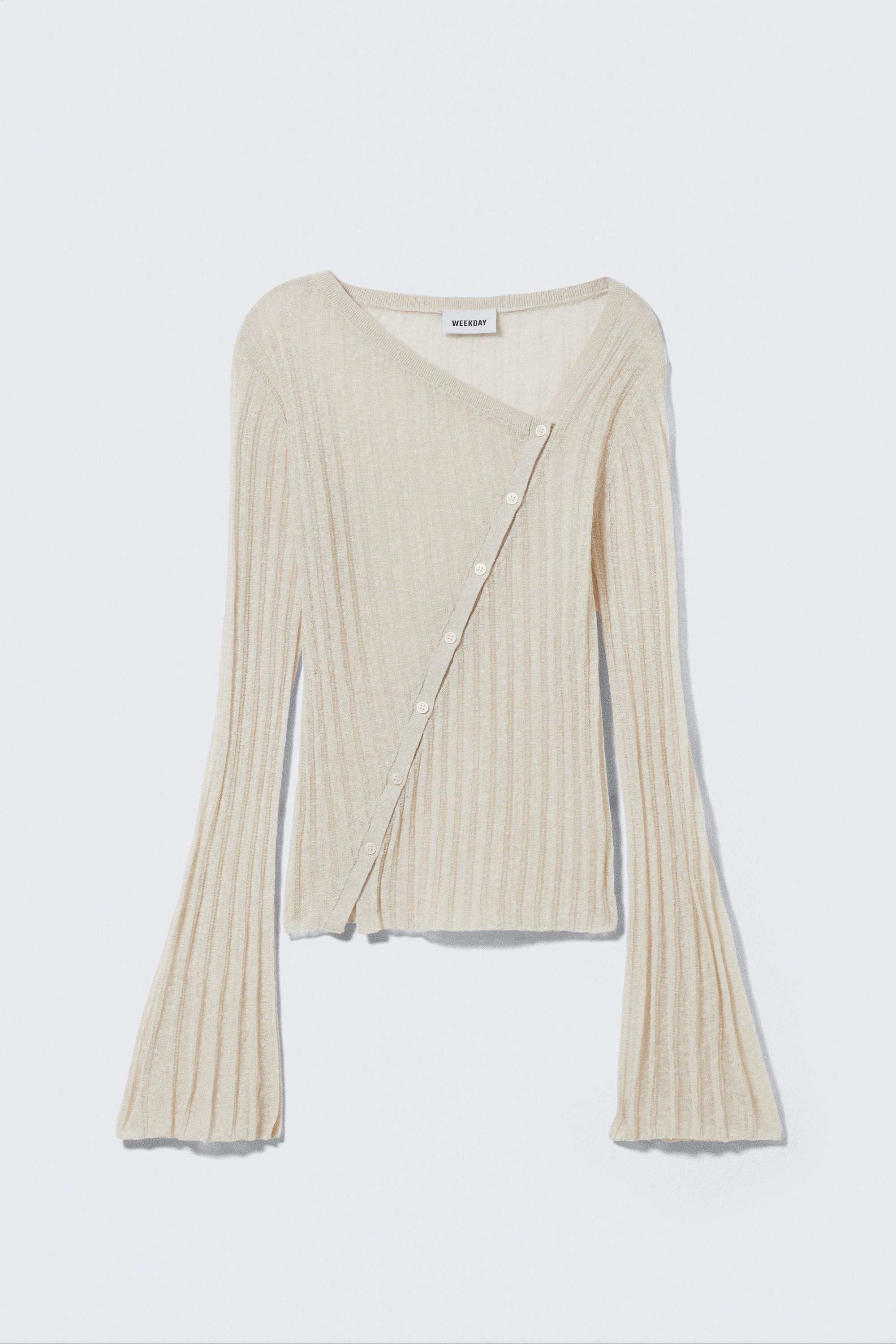 #C3BFB5 - Asymmetrisk cardigan i linneblandning - 1