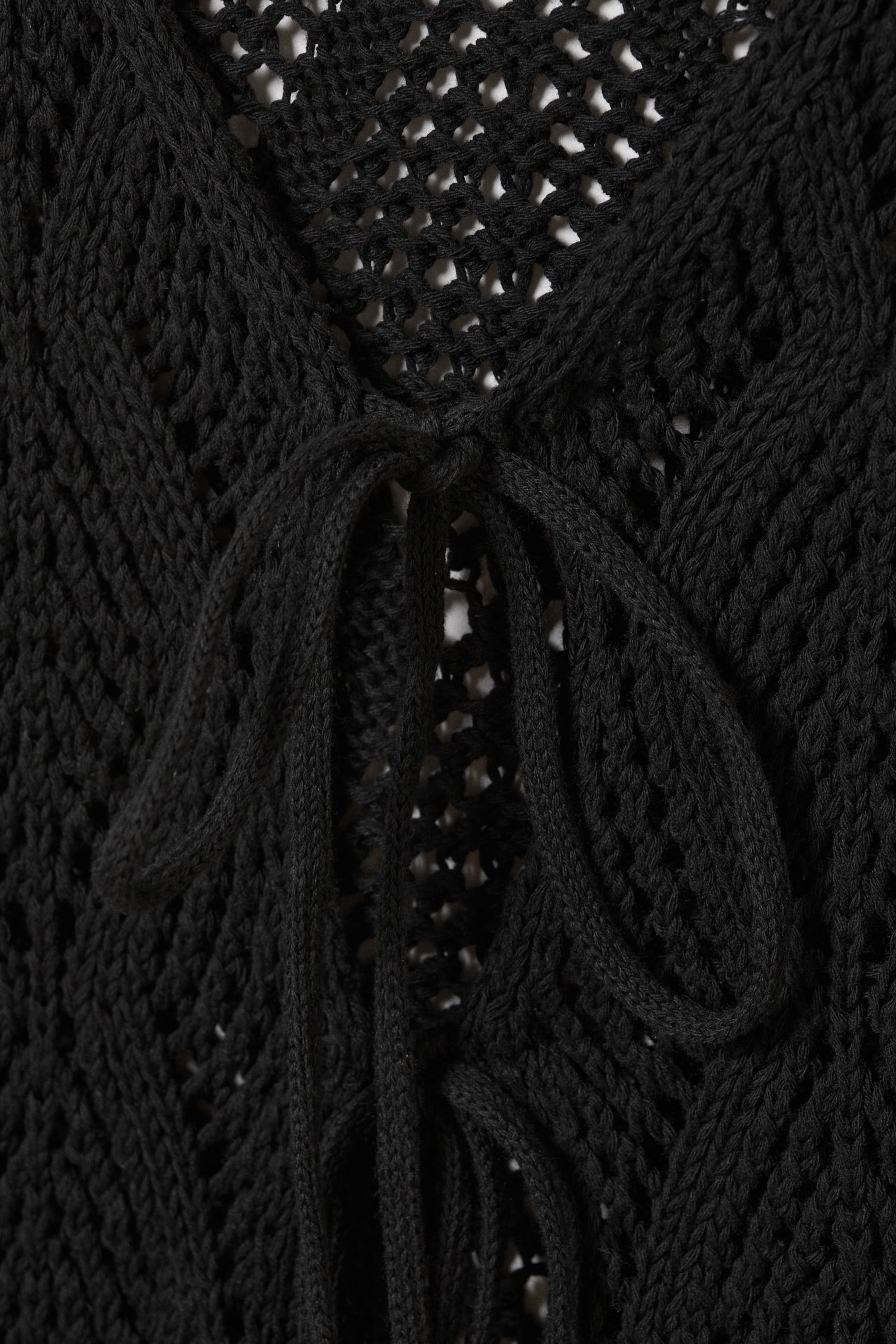 Black - Crochet Knit Tie Vest - 2