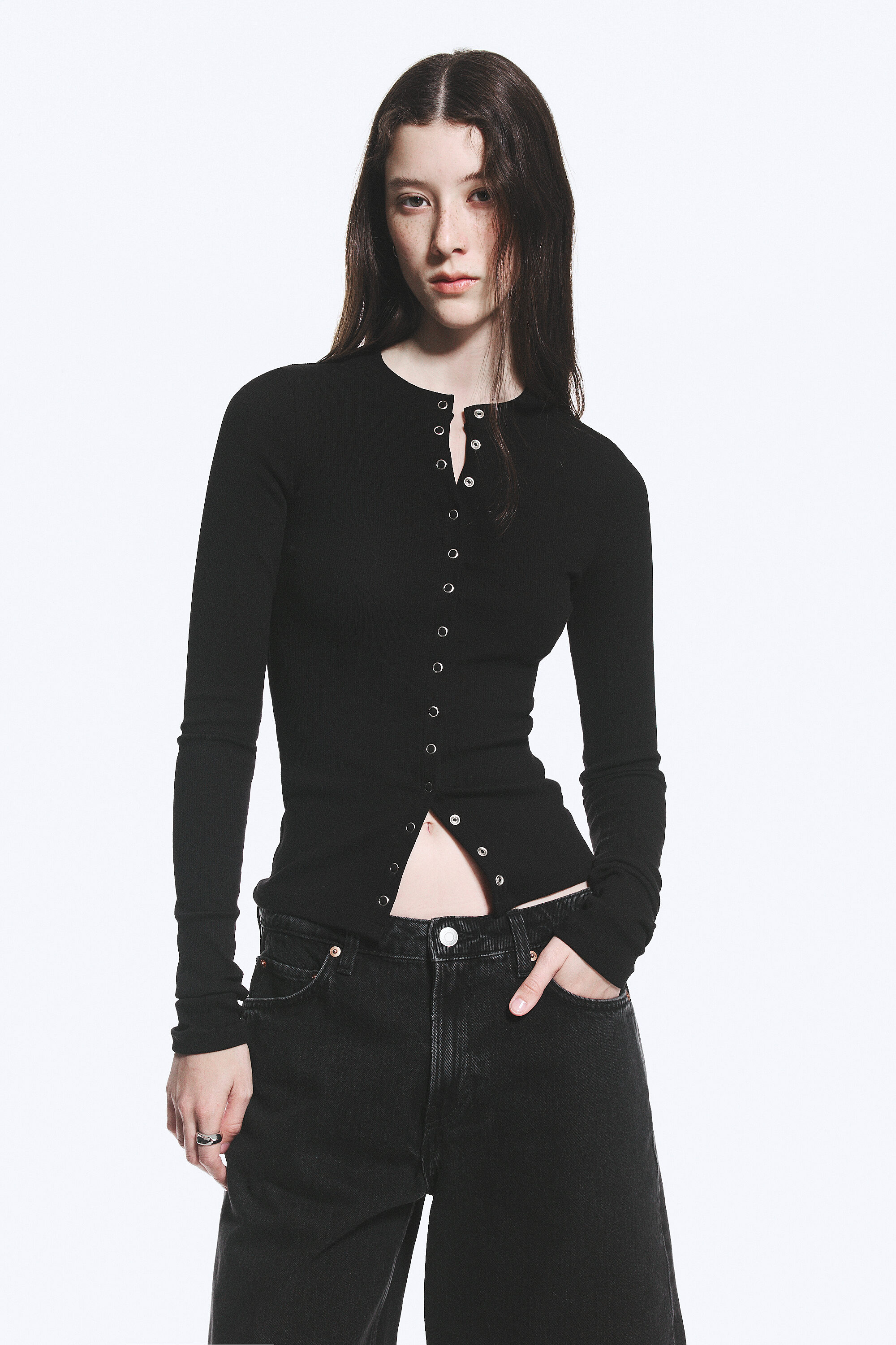 トップス lgb black longsleeve cardigan ribbed long-sleeved cardigan - Black | Weekday EU