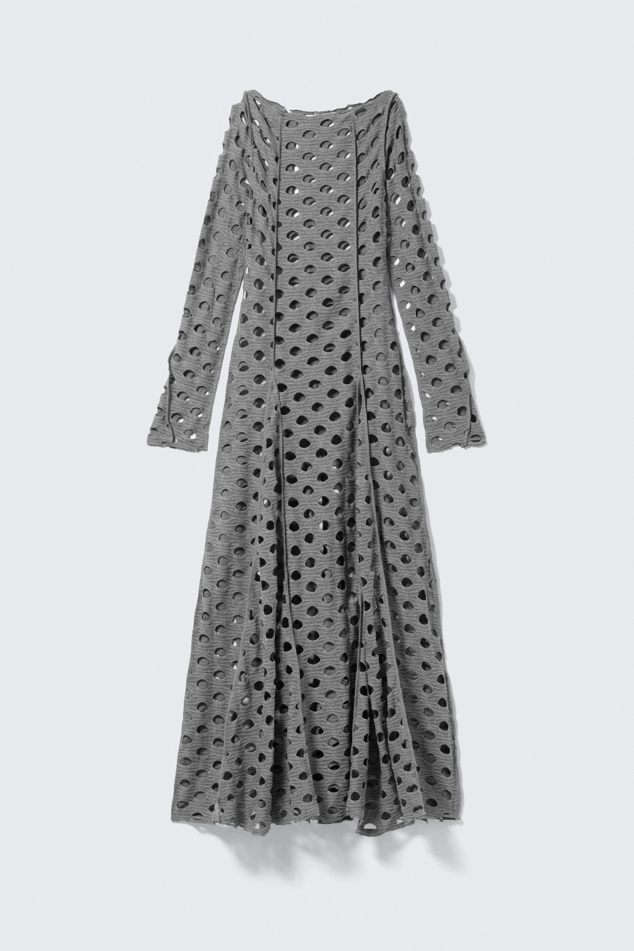 Grey - Long-Sleeved Distressed Maxi Dress - 4