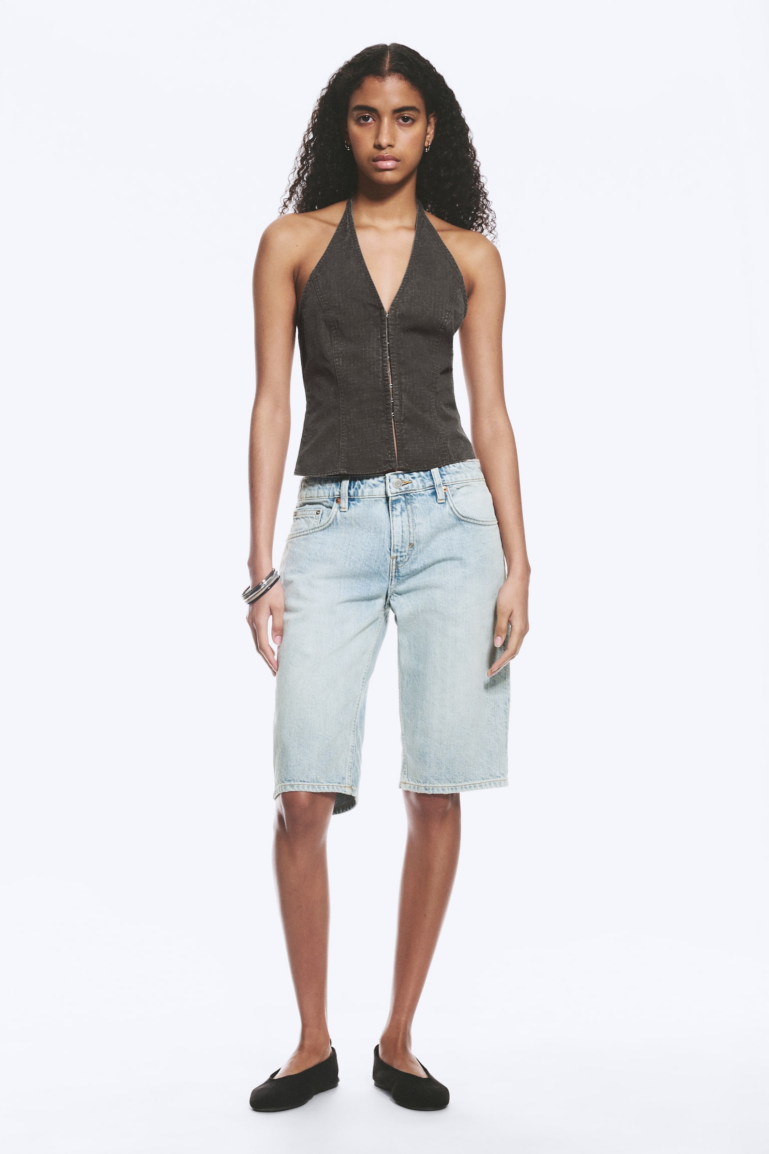 Haut dos nu col V ripstop - Gris foncé/Beige clair - 5