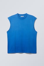 Sun-Faded Blue - Loose Fit Raw Hem Square Tank Top - 0