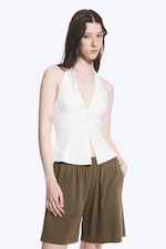 White - Tie-Back Hook-and-Eye Halterneck Top - 0