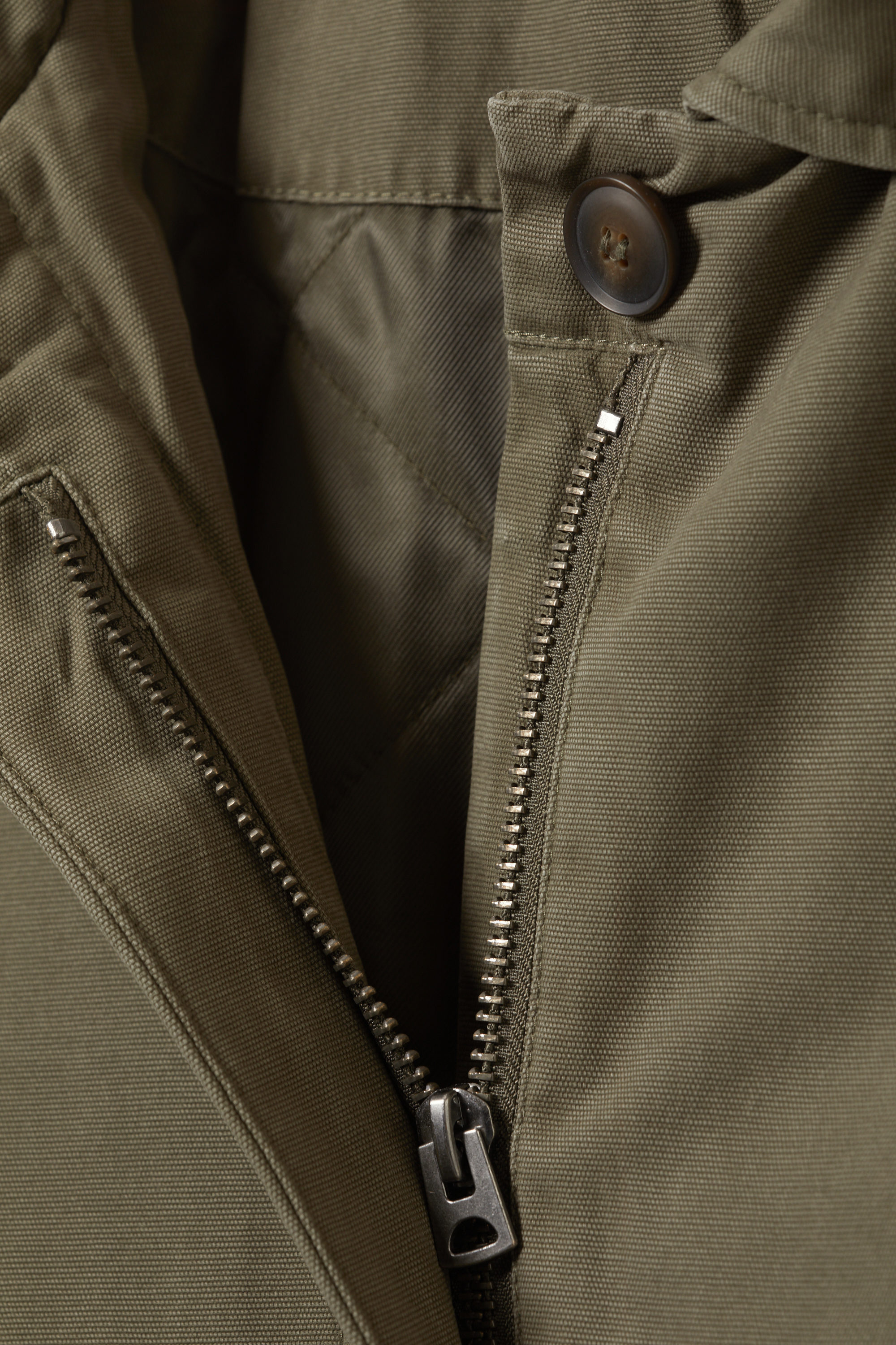 Dunkles Khakigrün - Weit geschnittener Car Coat aus Canvas - 5