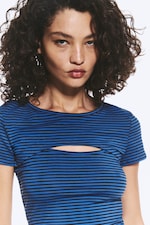 Randig Blå - Tvådelad bolero-topp - 0