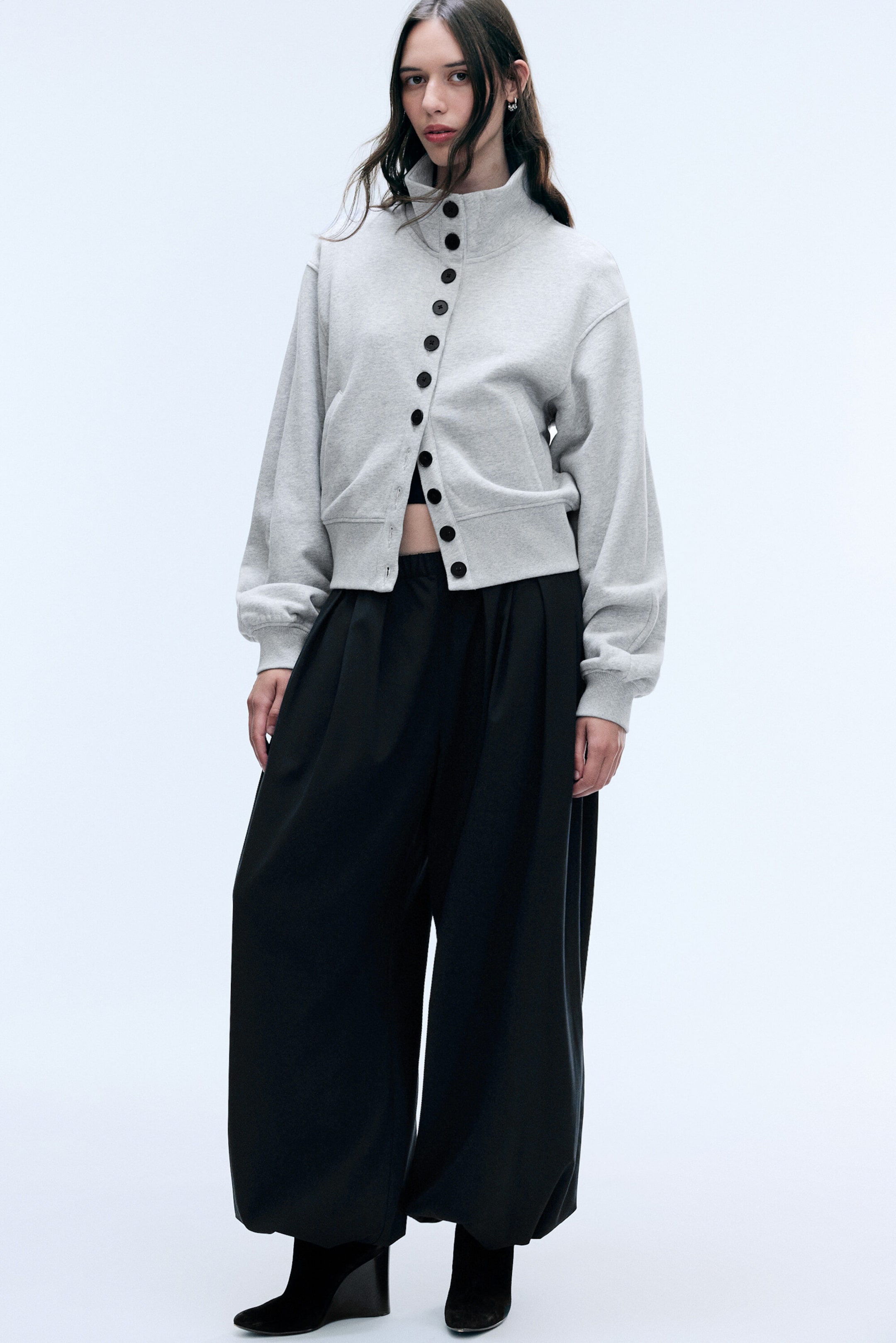 Mélange gris clair poudré - Veste boutonnée en jersey - 1