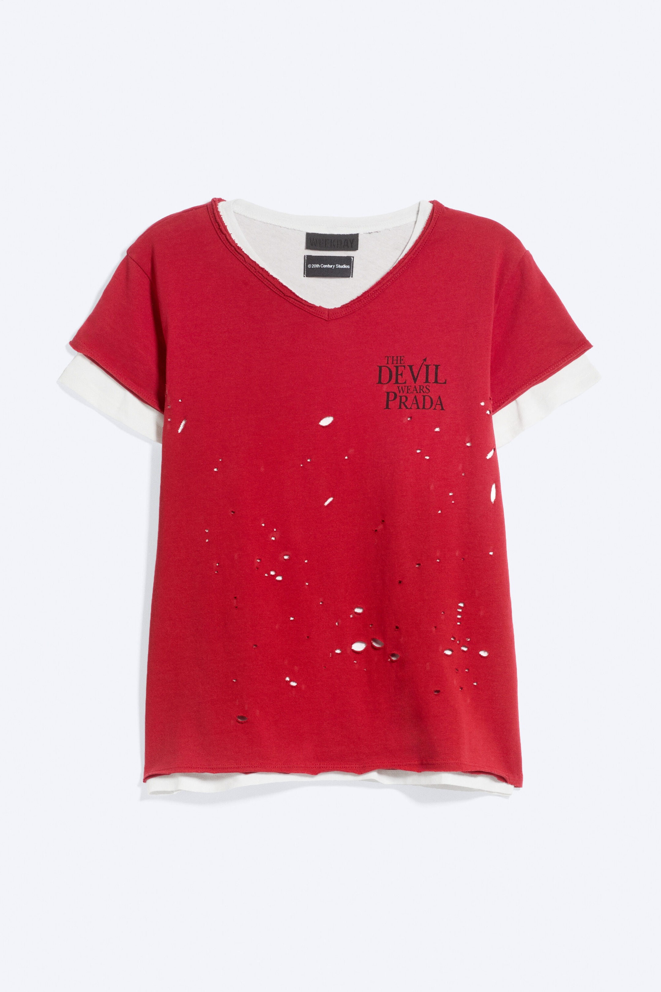Red - The Devil Wears Prada Double-Layer V-Neck T-shirt - 4