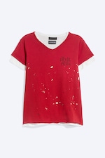 Red - The Devil Wears Prada Double-Layer V-Neck T-shirt - 4