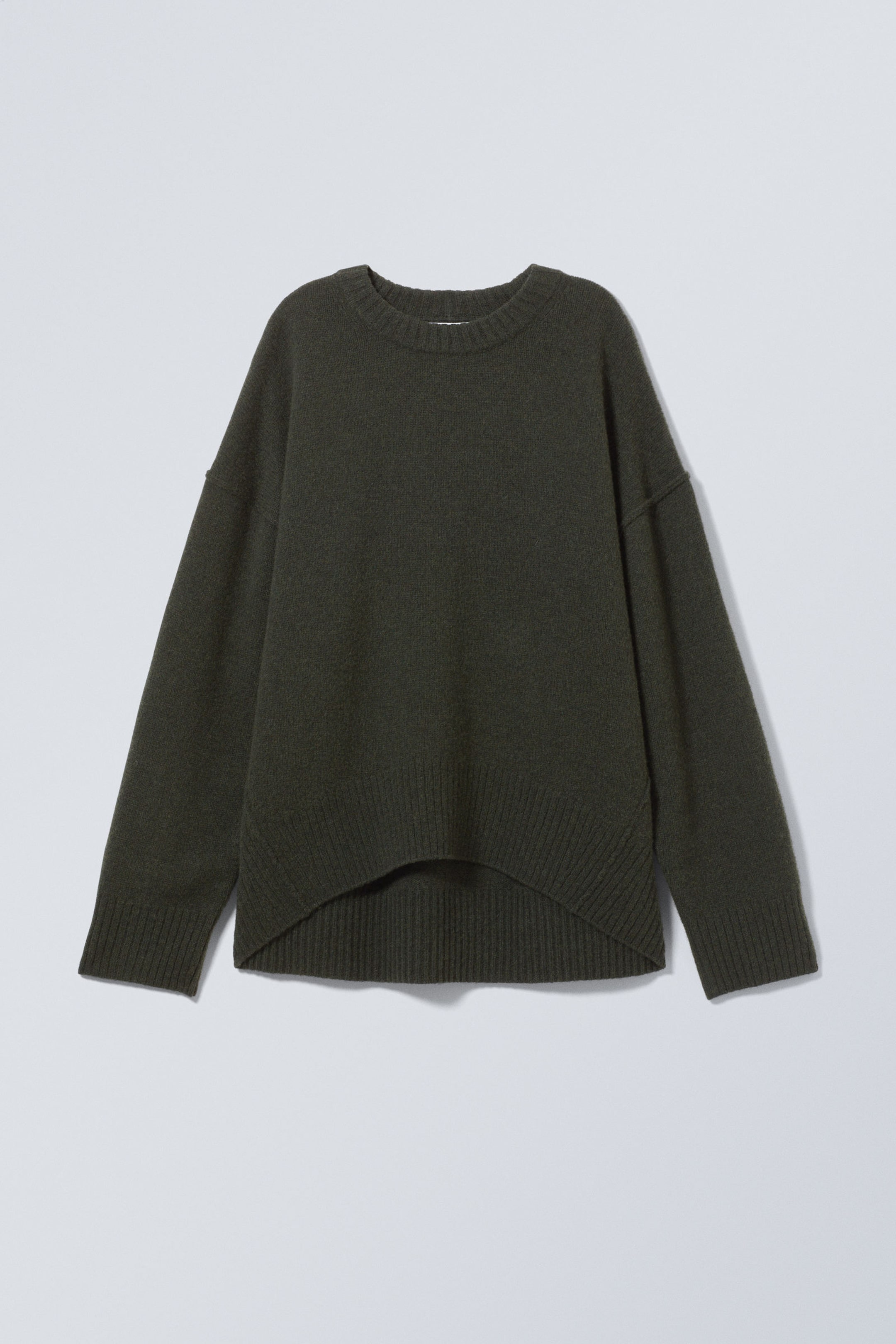 Dark Green Melange - Loose Knitted Wool Sweater - 0