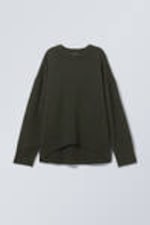 Dark Green Melange - Loose Knitted Wool Sweater - 0