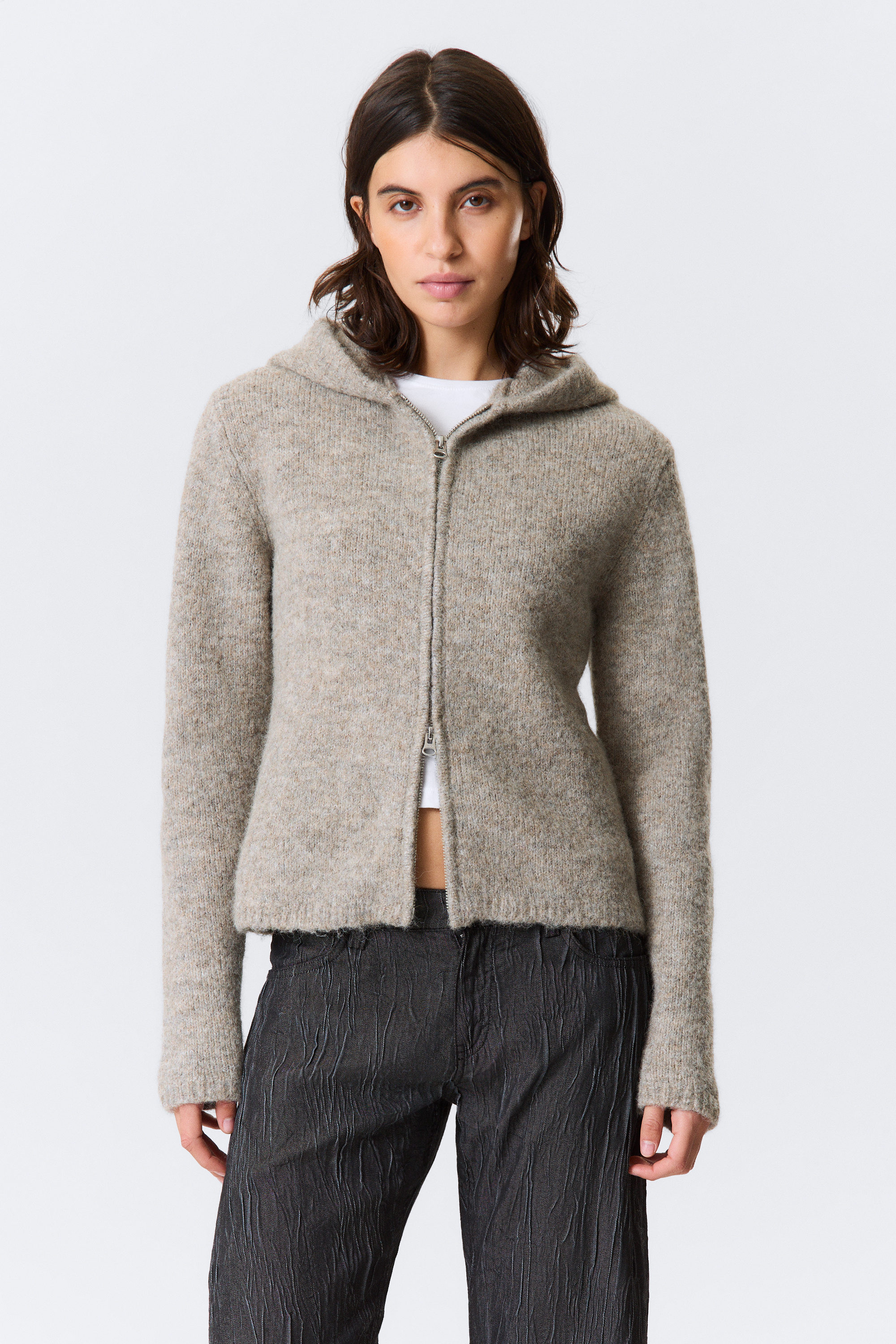 Dark Mole Melange - Knitted Wool-Blend Zip Hoodie - 4