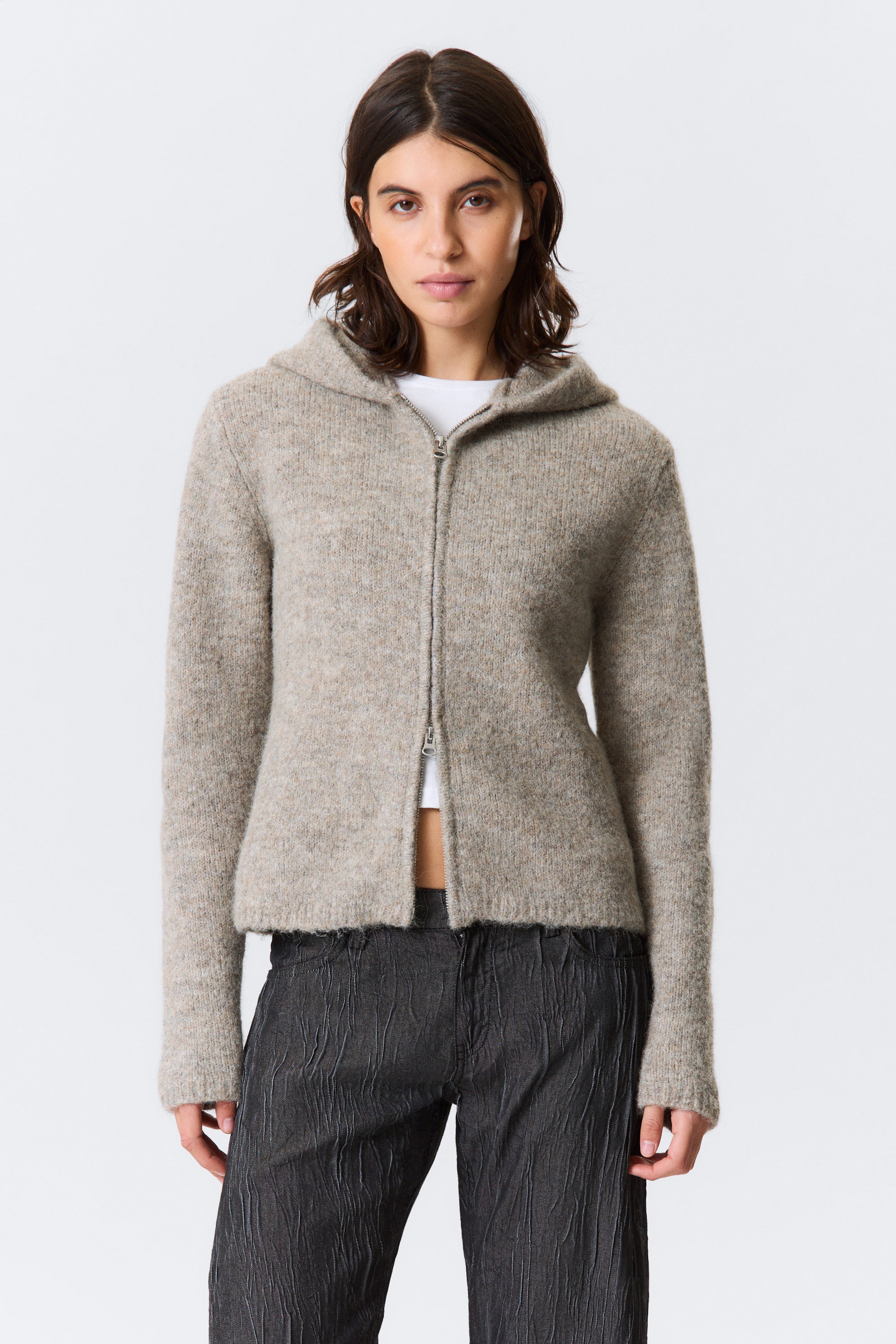 Dark Mole Melange - Knitted Wool-Blend Zip Hoodie - 2