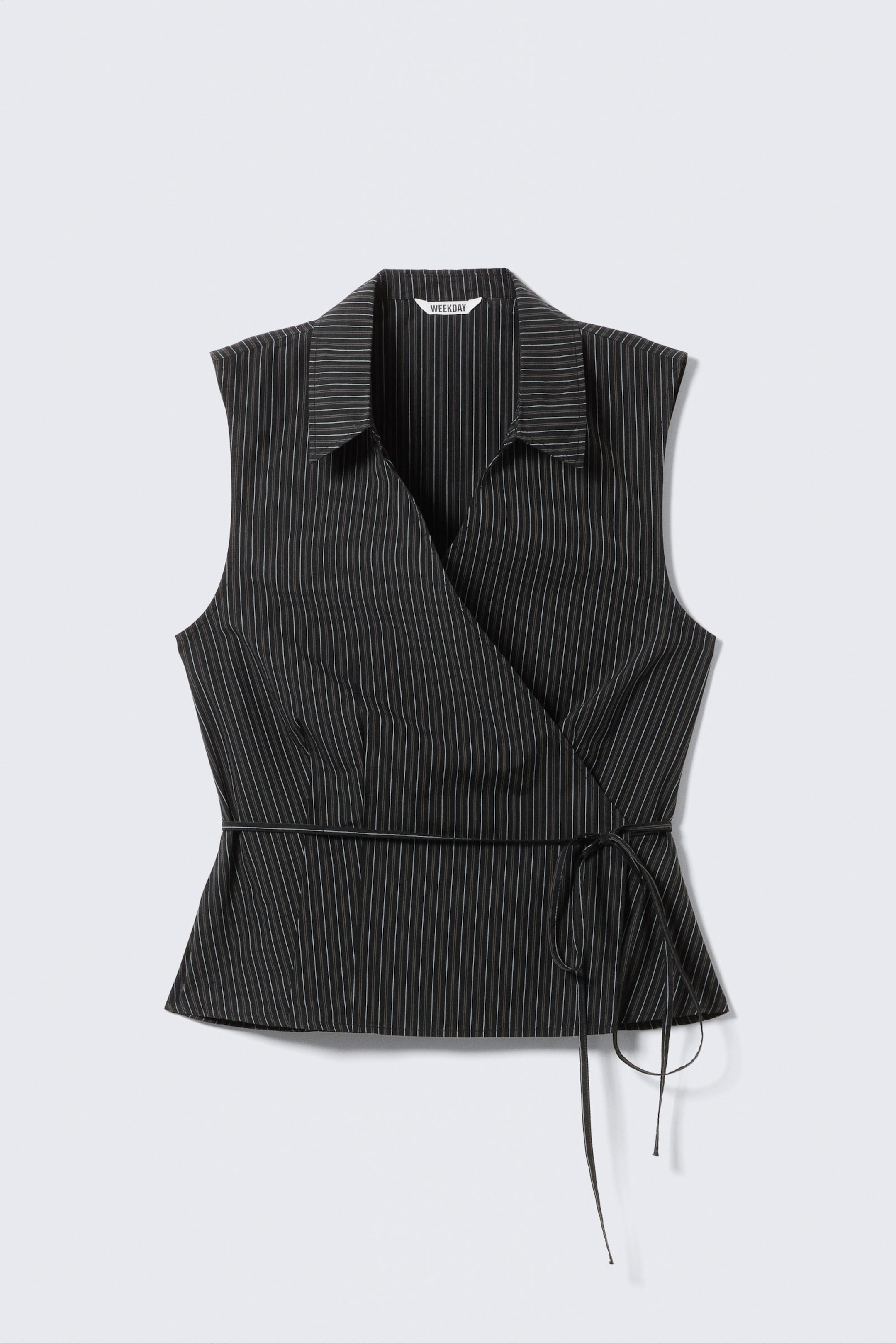 Striped Black - Sleeveless Cotton Wrap Top - 4