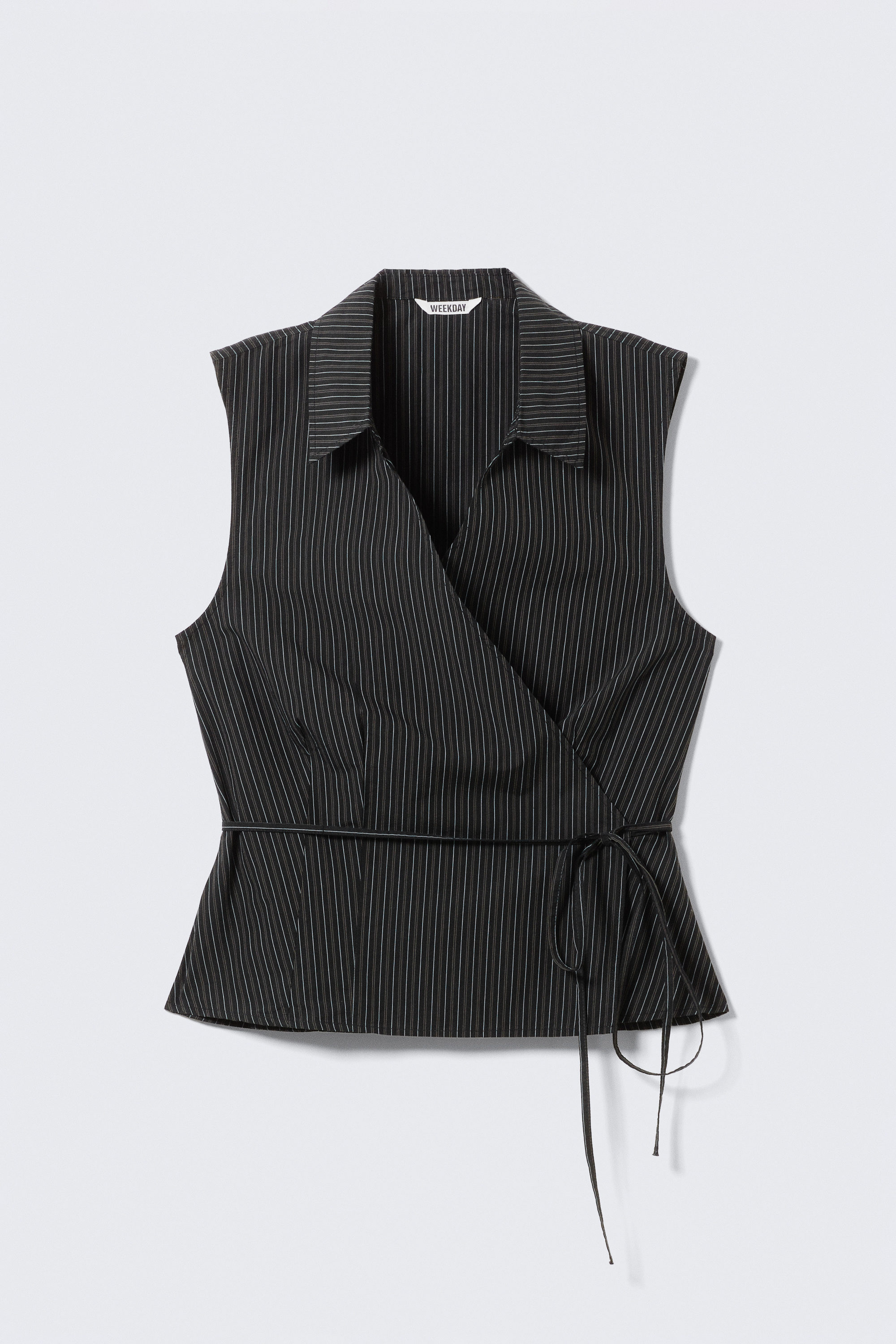 Striped Black - Sleeveless Cotton Wrap Top - 4