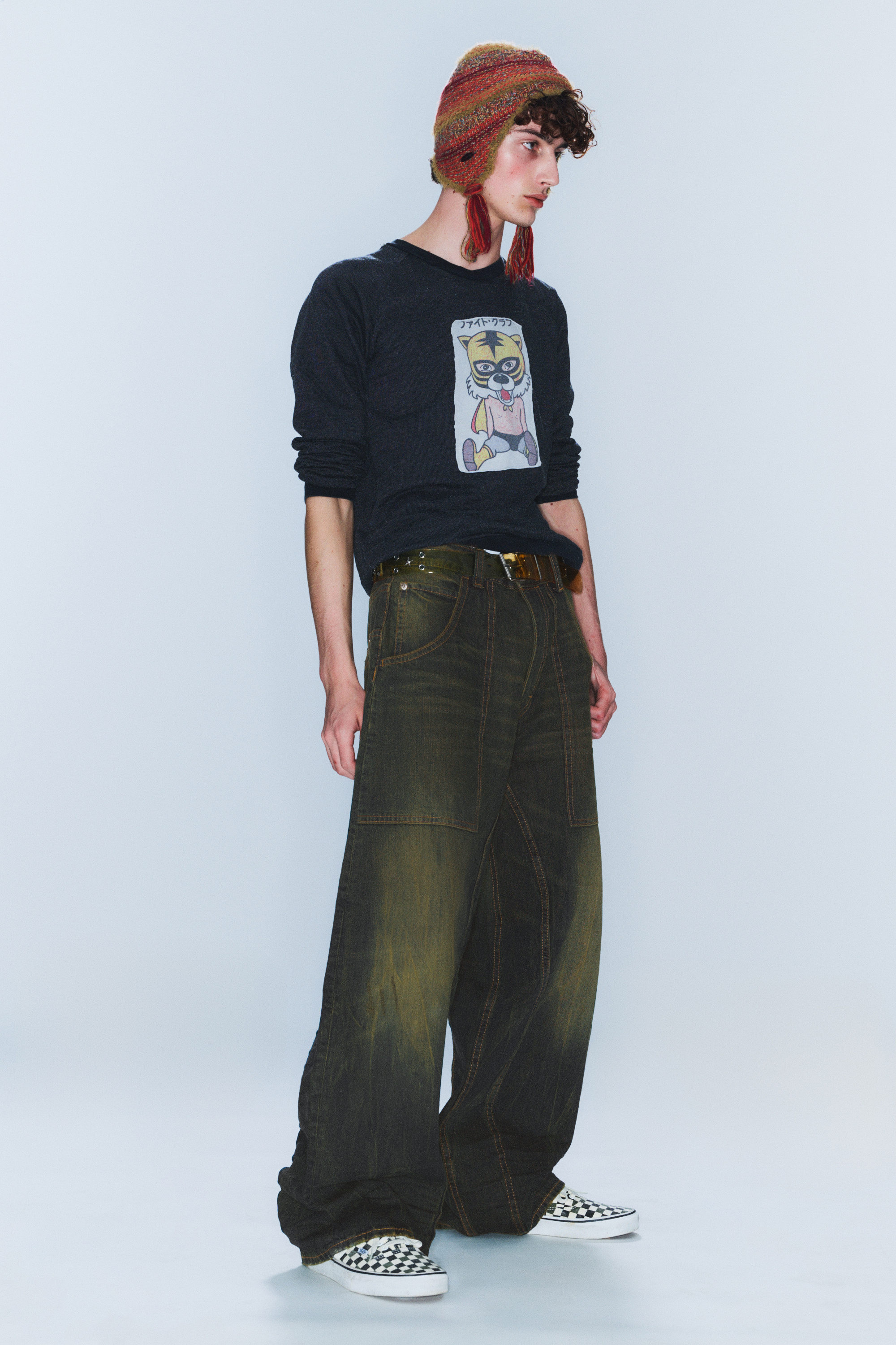 Washed Sulphur - Dark Khaki - Dunno Unisex Low Rise Loose Barrel Leg Jeans - 3