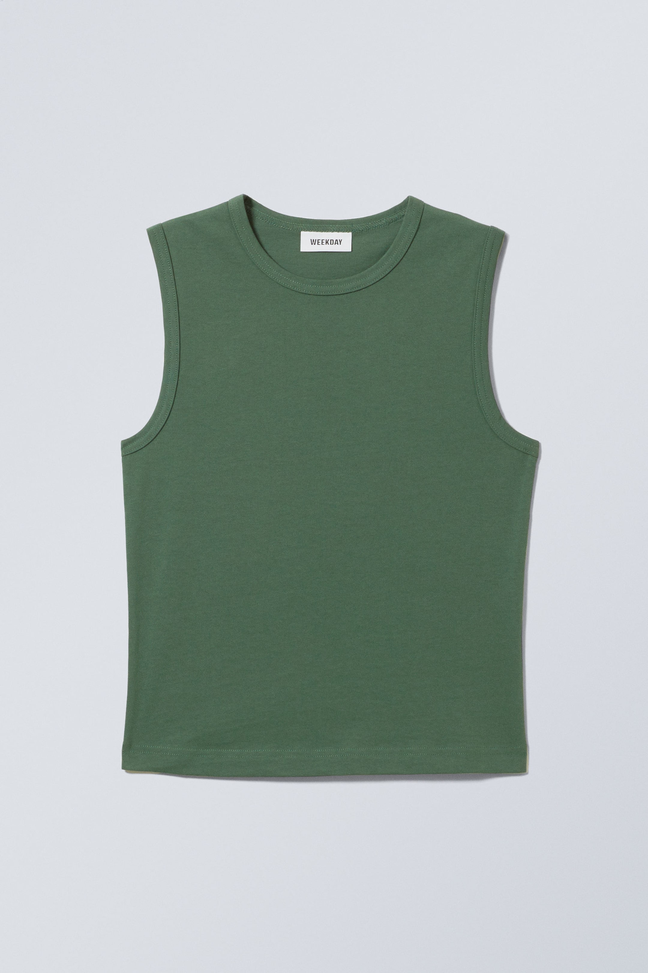 Dark Green - Wide Shoulder Fitted Tank Top - 1