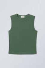 Dark Green - Wide Shoulder Fitted Tank Top - 0