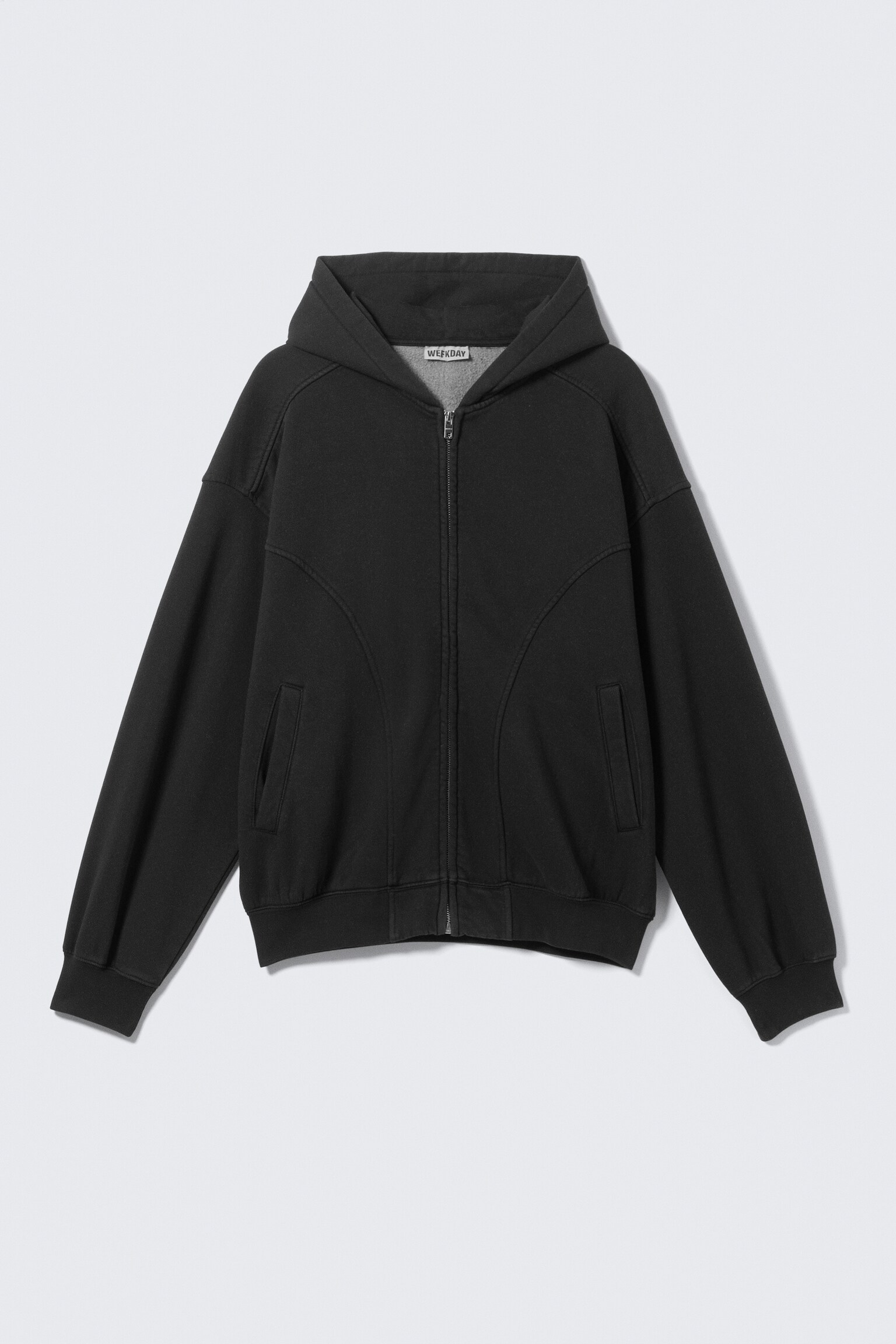 Round Oversized Zip Hoodie - Black