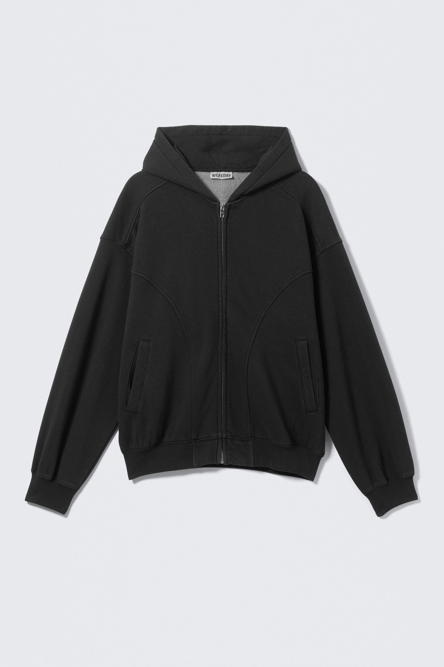 Runder Oversized-Hoodie mit Reißverschluss - Schwarz - 2