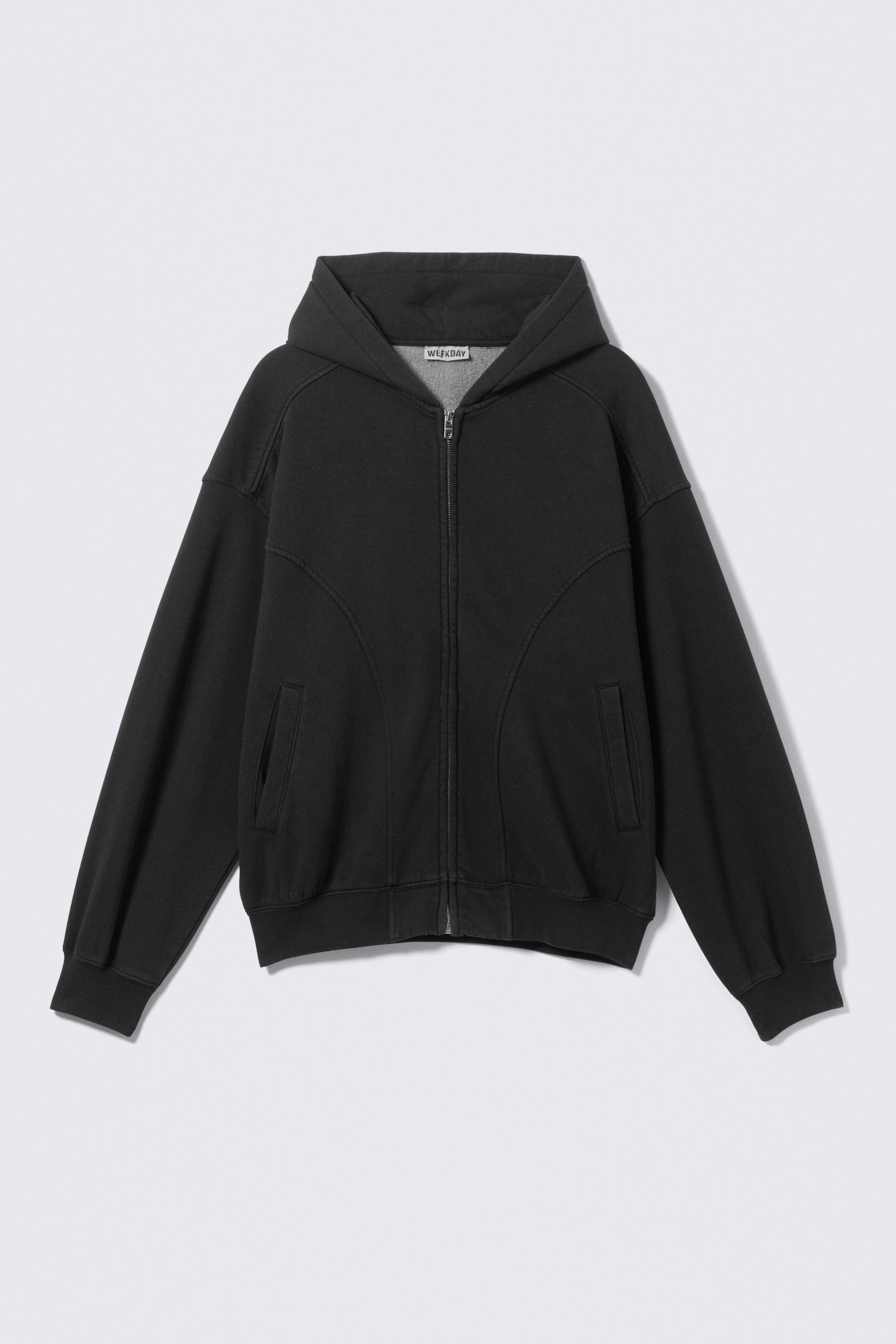 Black - Round Oversized Zip Hoodie - 5