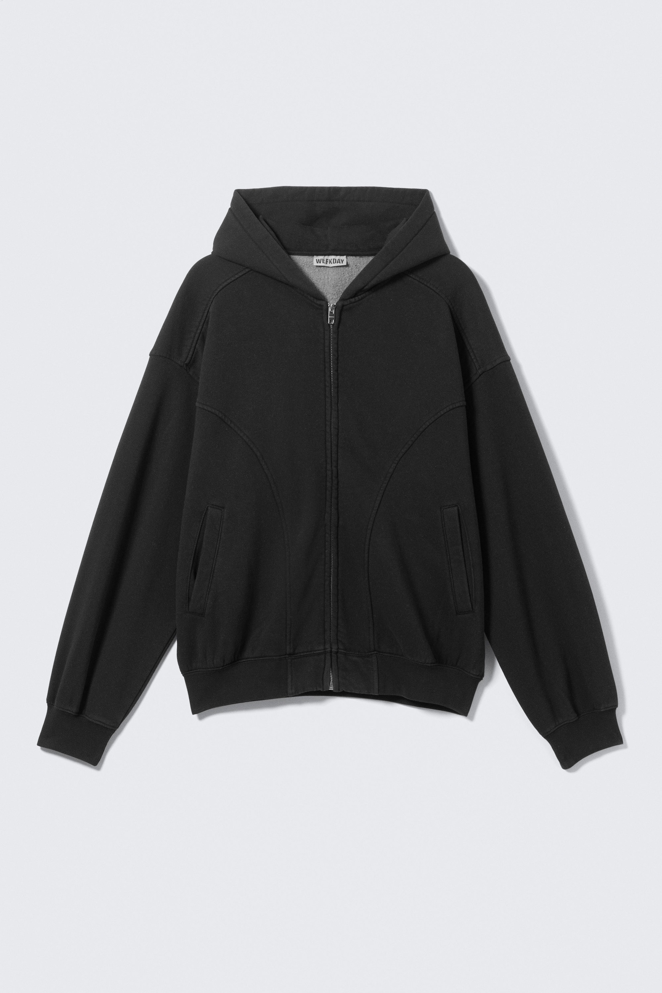 Svart - Rund oversized hettejakke med glidelås - 1