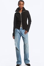 Striped Black - Slim Long-Sleeved Zip Shirt - 1