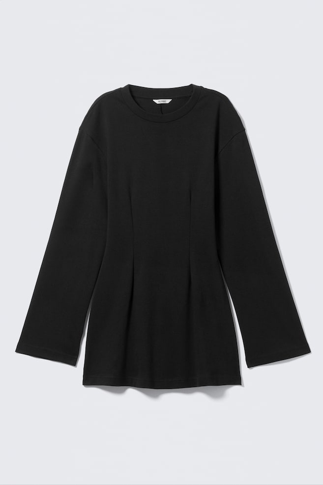 Mini-robe en coton à manches longues - Noir/Prune - 1