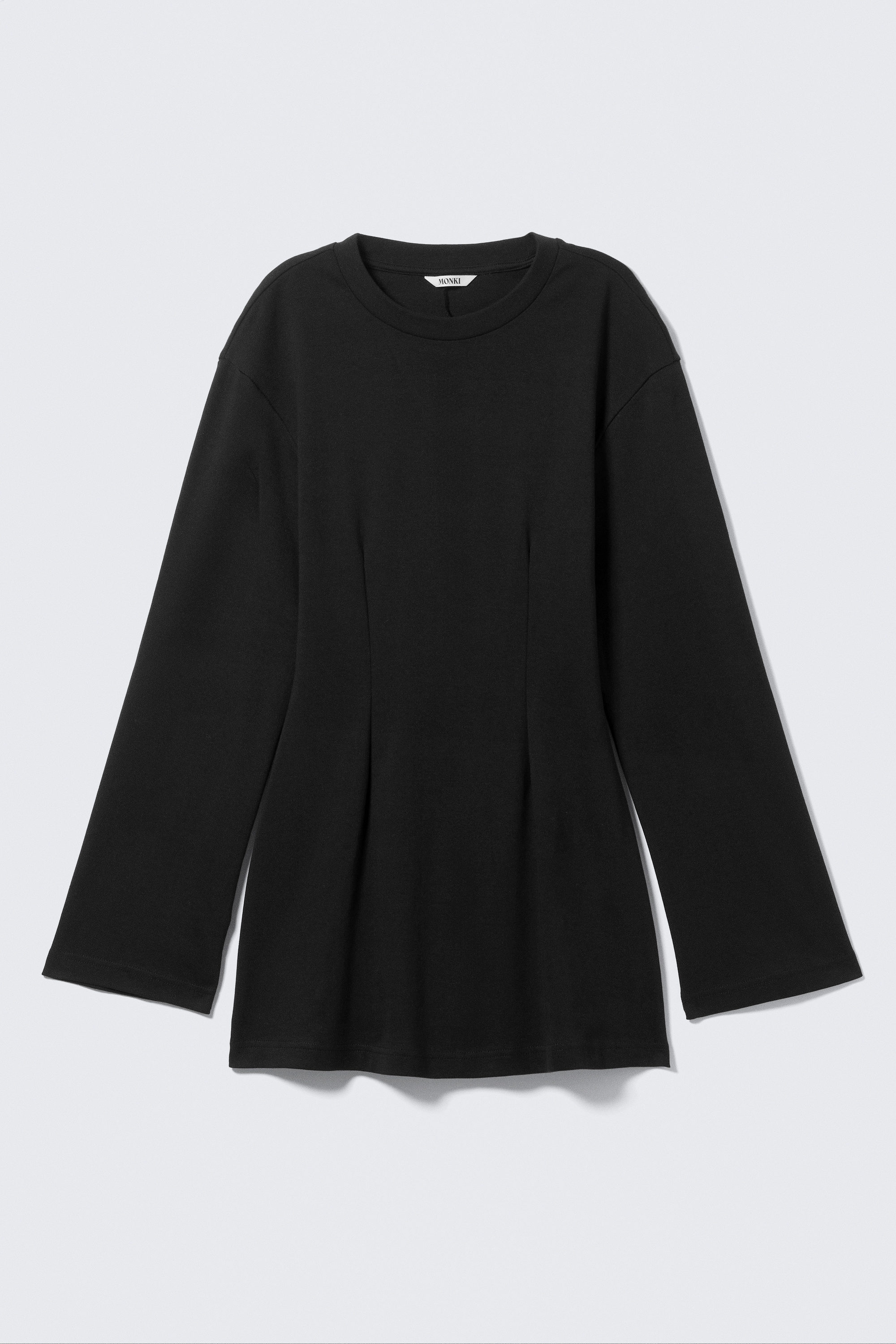 Black - Long-Sleeved Cotton Mini Dress - 3