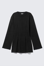 Black - Long-Sleeved Cotton Mini Dress - 7