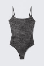 Dark Grey - Alligator Print - Square Neck Printed Swimsuit - 3