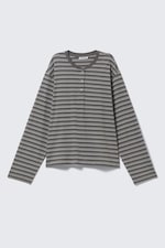 Striped Dark Grey - Boxy Long-Sleeved Henley T-shirt - 3