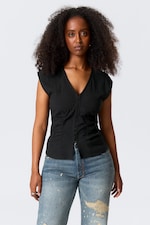 Black - Sleeveless Crinkle Top - 0