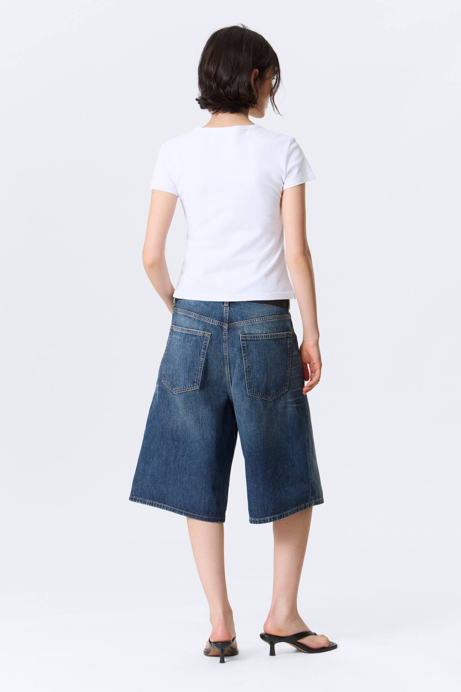 Tricou slim cu mânecă scurtă și decolteu în V - Alb/Negru - 5