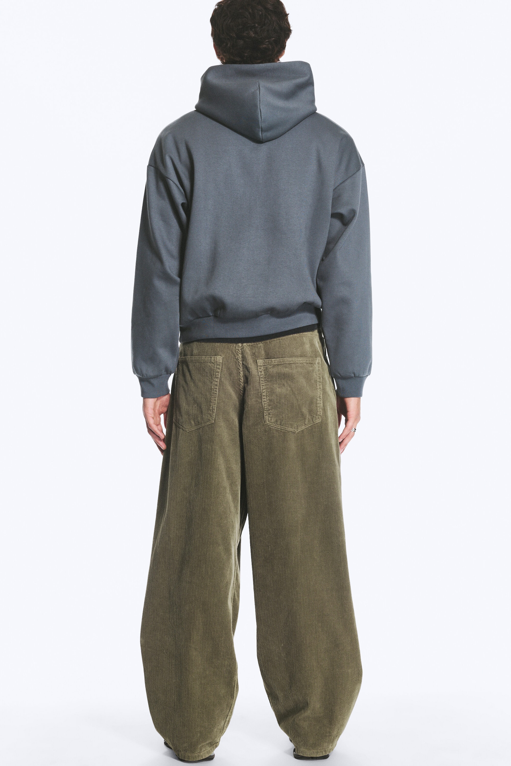 Vert kaki - Pantalon baggy plissé en velours côtelé - 2