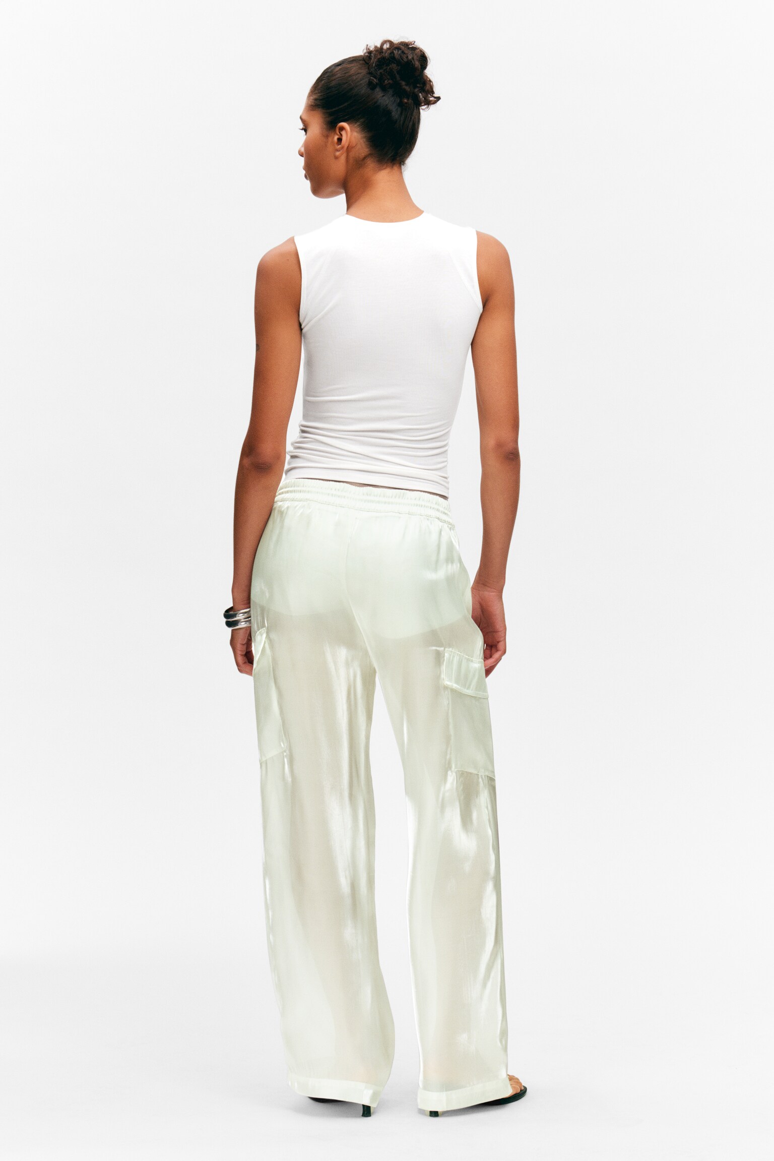 Transparente Hose mit weitem Bein und Kordelzug - Helles Mint - 5