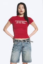 Red - Communication - Boxy Printed Short-Sleeved T-shirt - 0