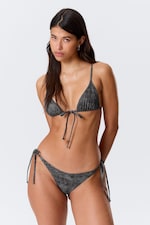 Printed Dark Grey - Strappy Tie Bikini Bottoms - 0