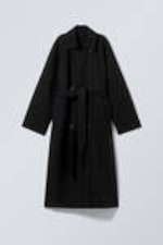 Black Melange - Oversized Double-Breasted Wool-Blend Coat - 0