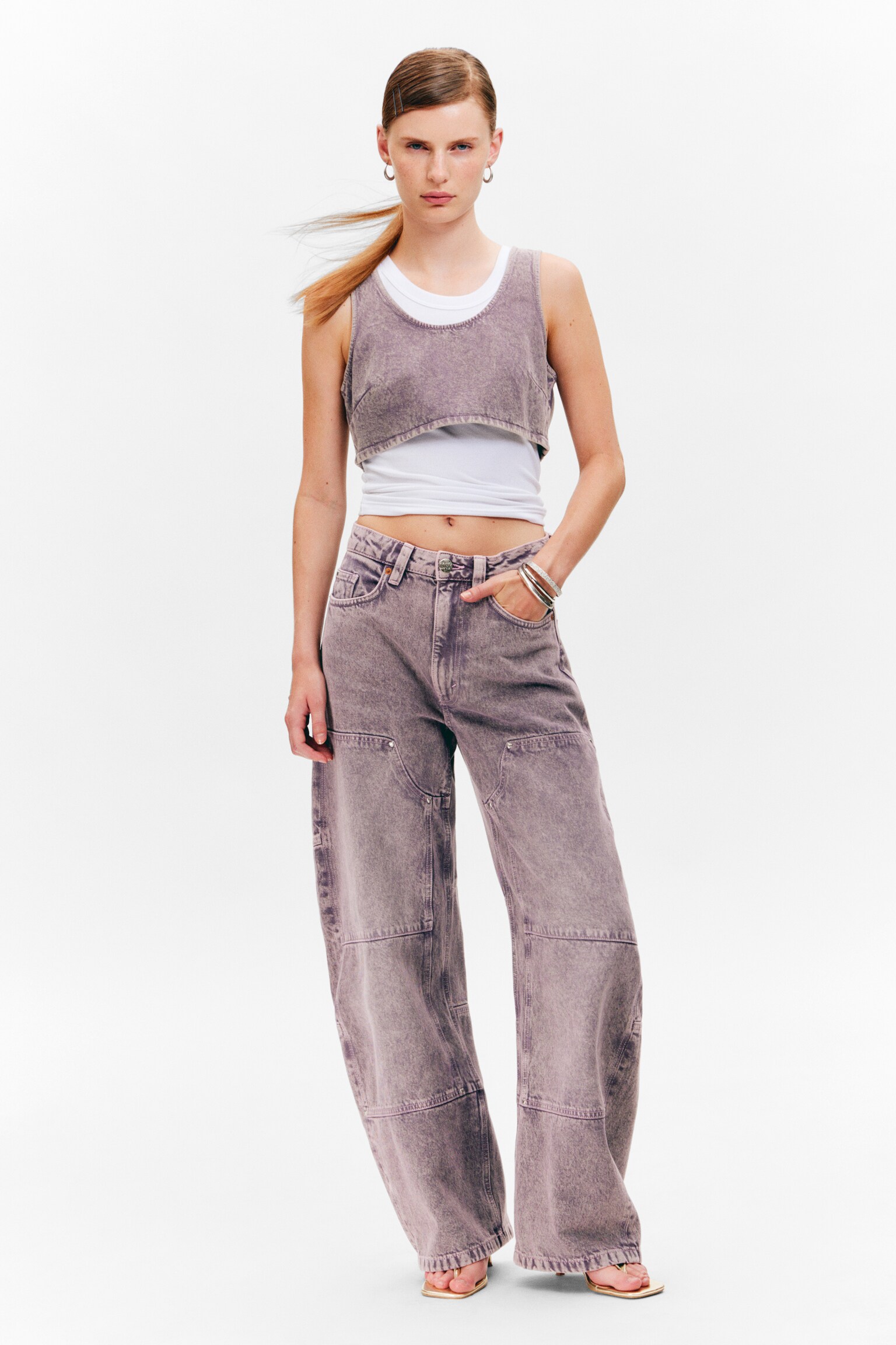 Cropped Zip-Back Denim Bralette - Washed Lilac - 5