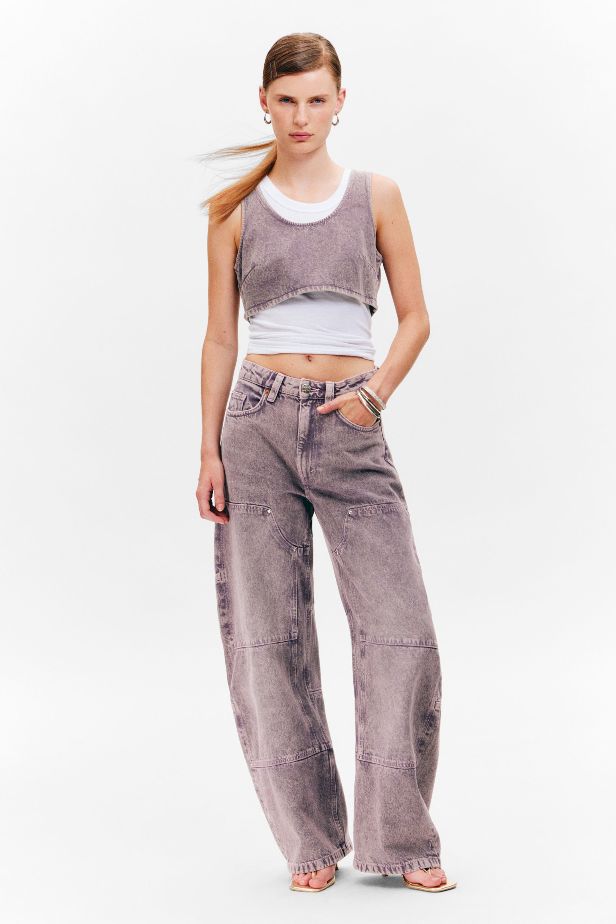 Flieder verwaschen - Cropped Denim-Bralette mit Reißverschluss hinten - 2