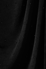 Black - Rhinestones - Gathered Long-Sleeved Boat-Neck Mini Dress - 5