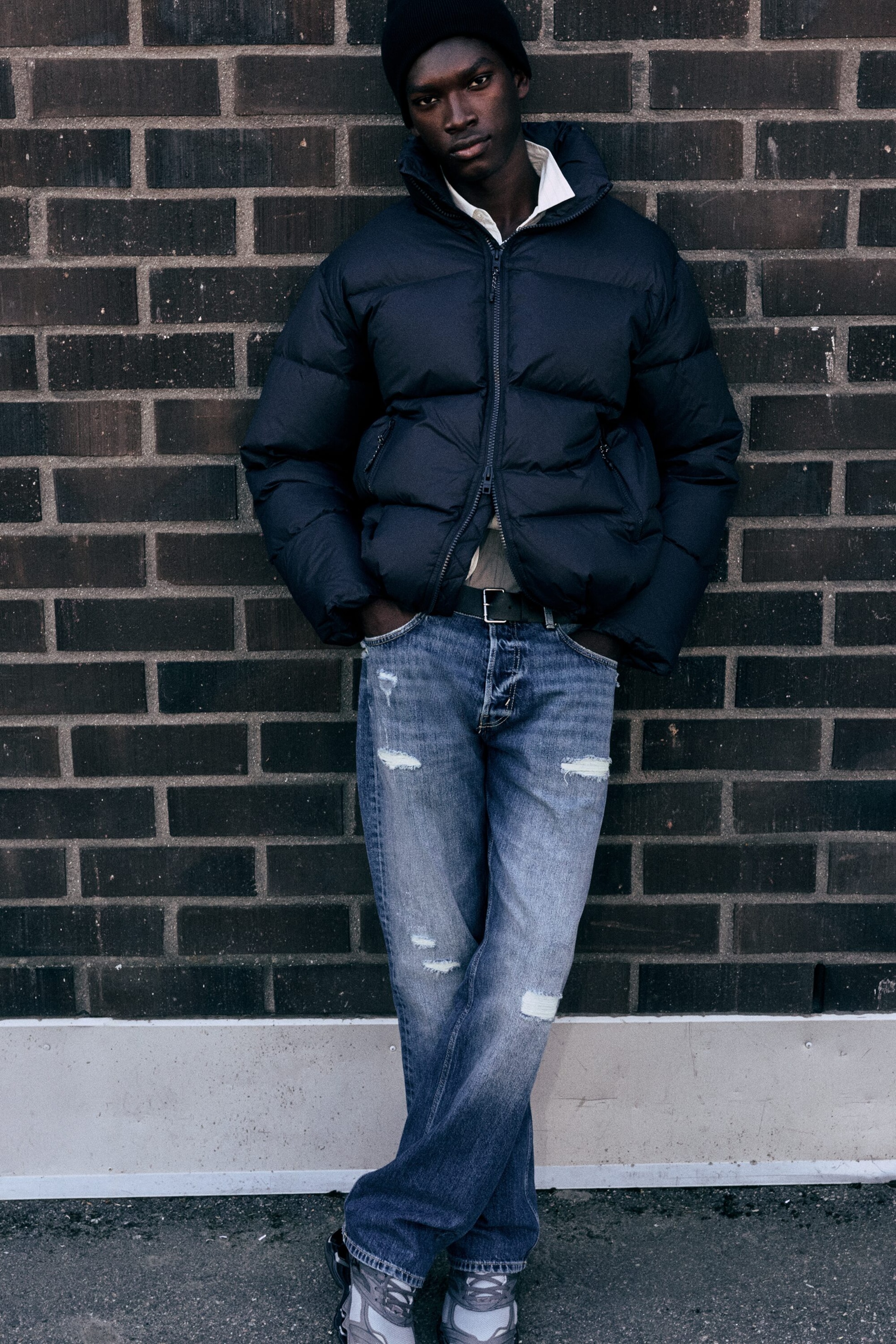 Dark Navy Blue - Recycled Down Relaxed Puffer Jacket - 1