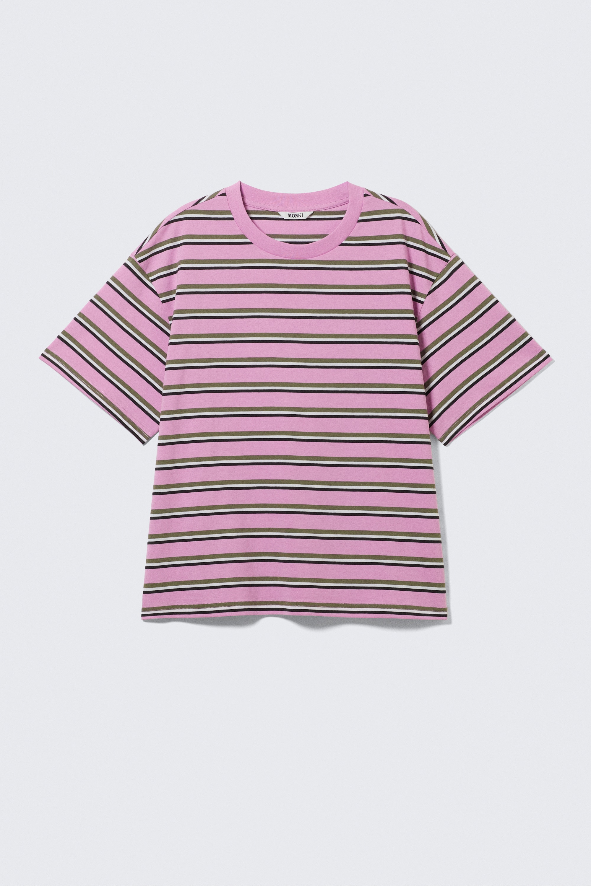 Boxy Cotton T-shirt - Striped Pink