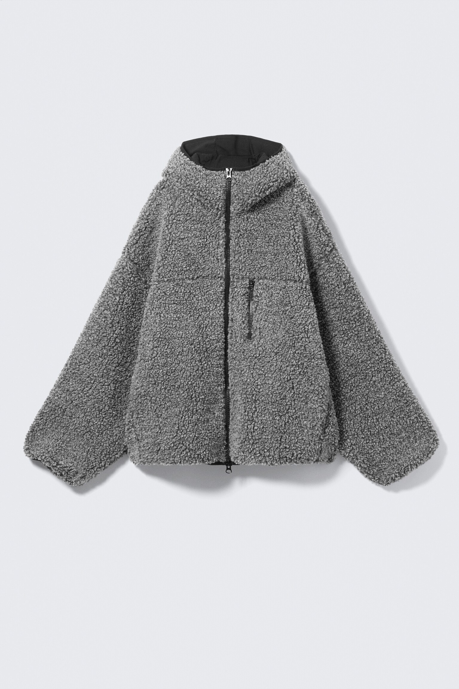 Oversized zip-up pile-hoodie - Mörkgråmelerad - 2