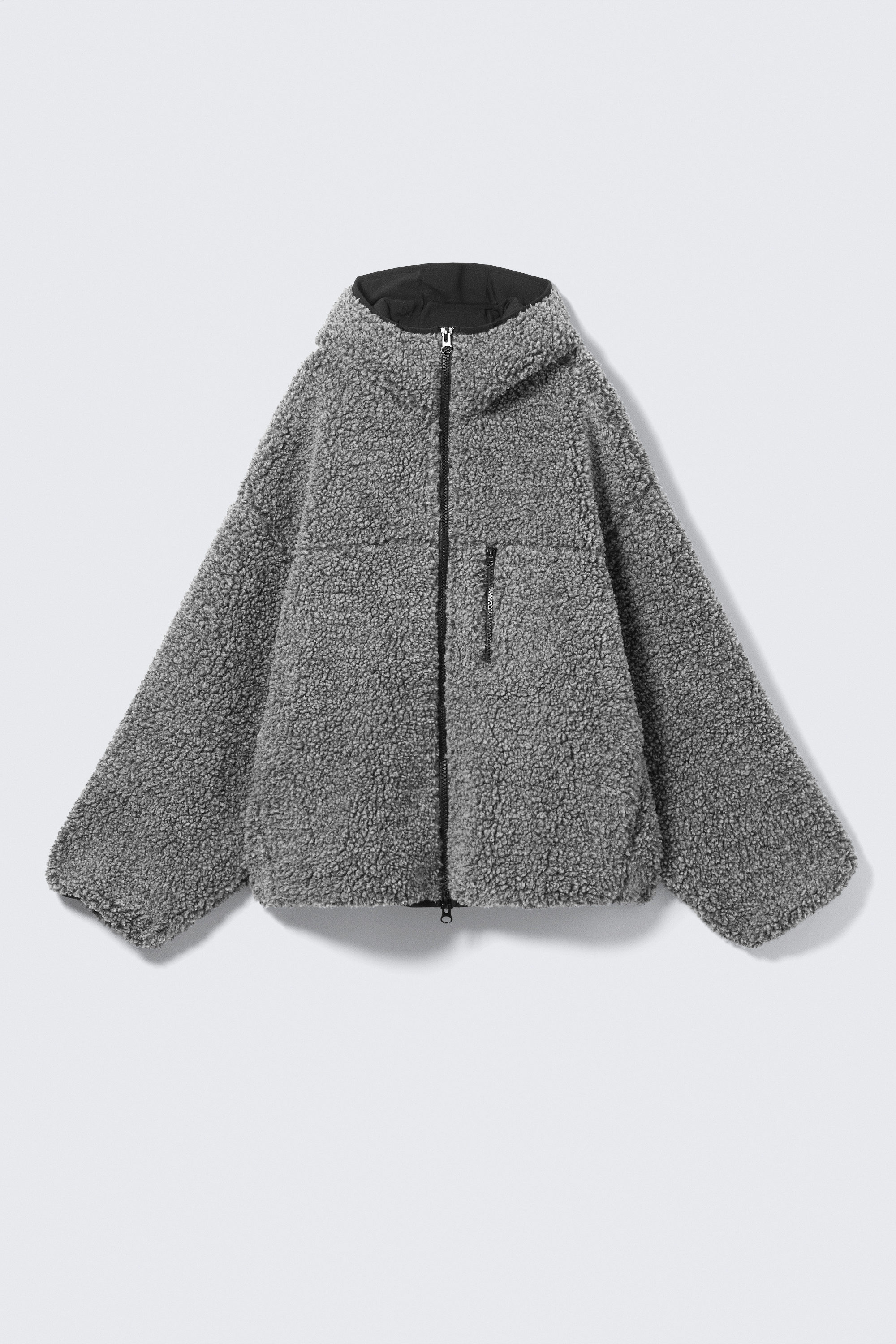 Mörkgråmelerad - Oversized zip-up pile-hoodie - 1