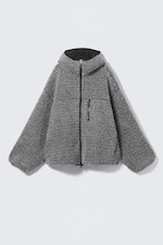 Dark Grey Melange - Oversized Zip-Up Pile Hoodie - 4