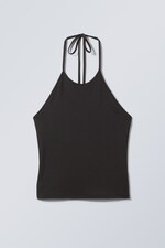 Black - Deep Back Halter Top - 0