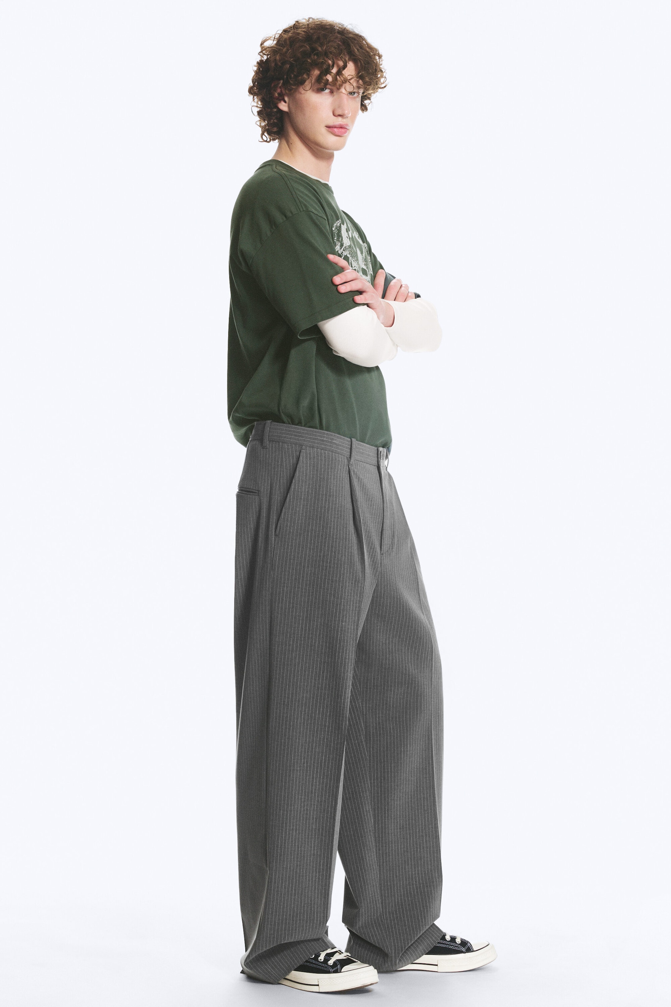 Pinstriped Dark Grey - Uno Loose Suit Trousers - 2