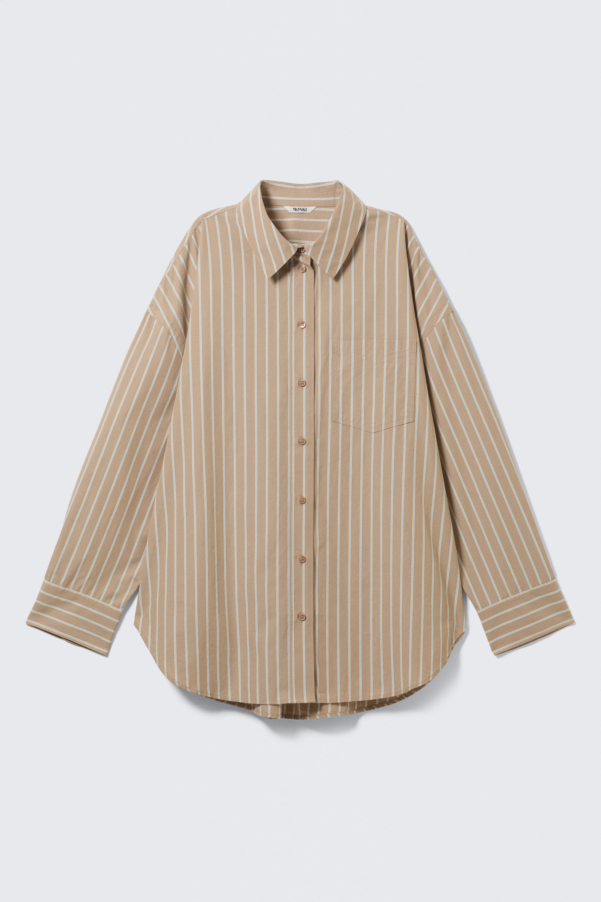 Striped Beige - Oversized Long-Sleeved Shirt - 4