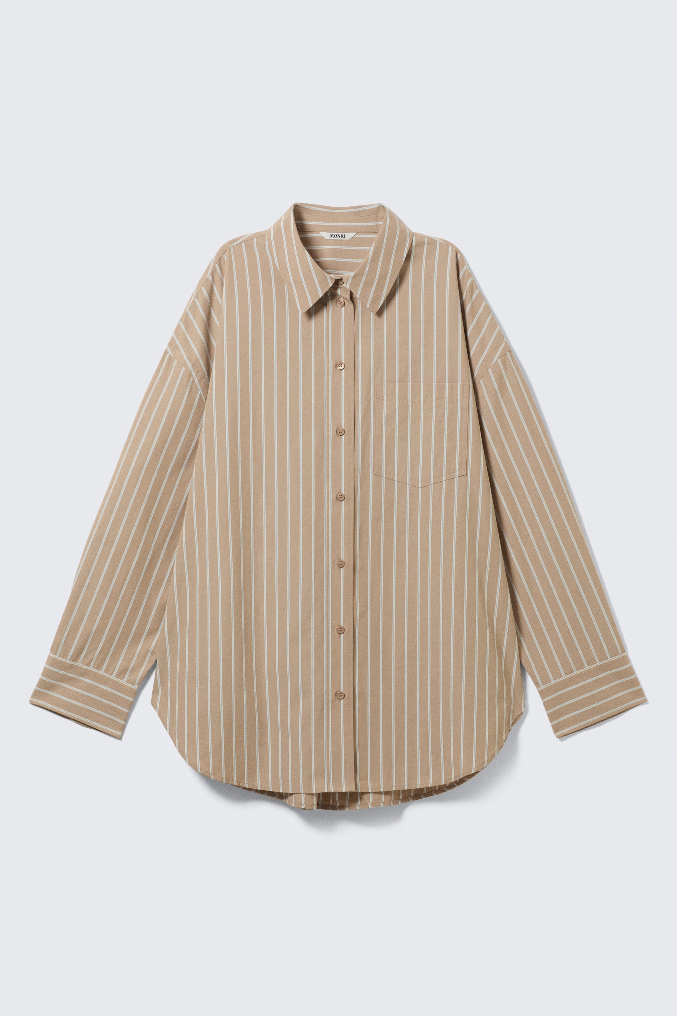 Striped Beige - Oversized Long-Sleeved Shirt - 4